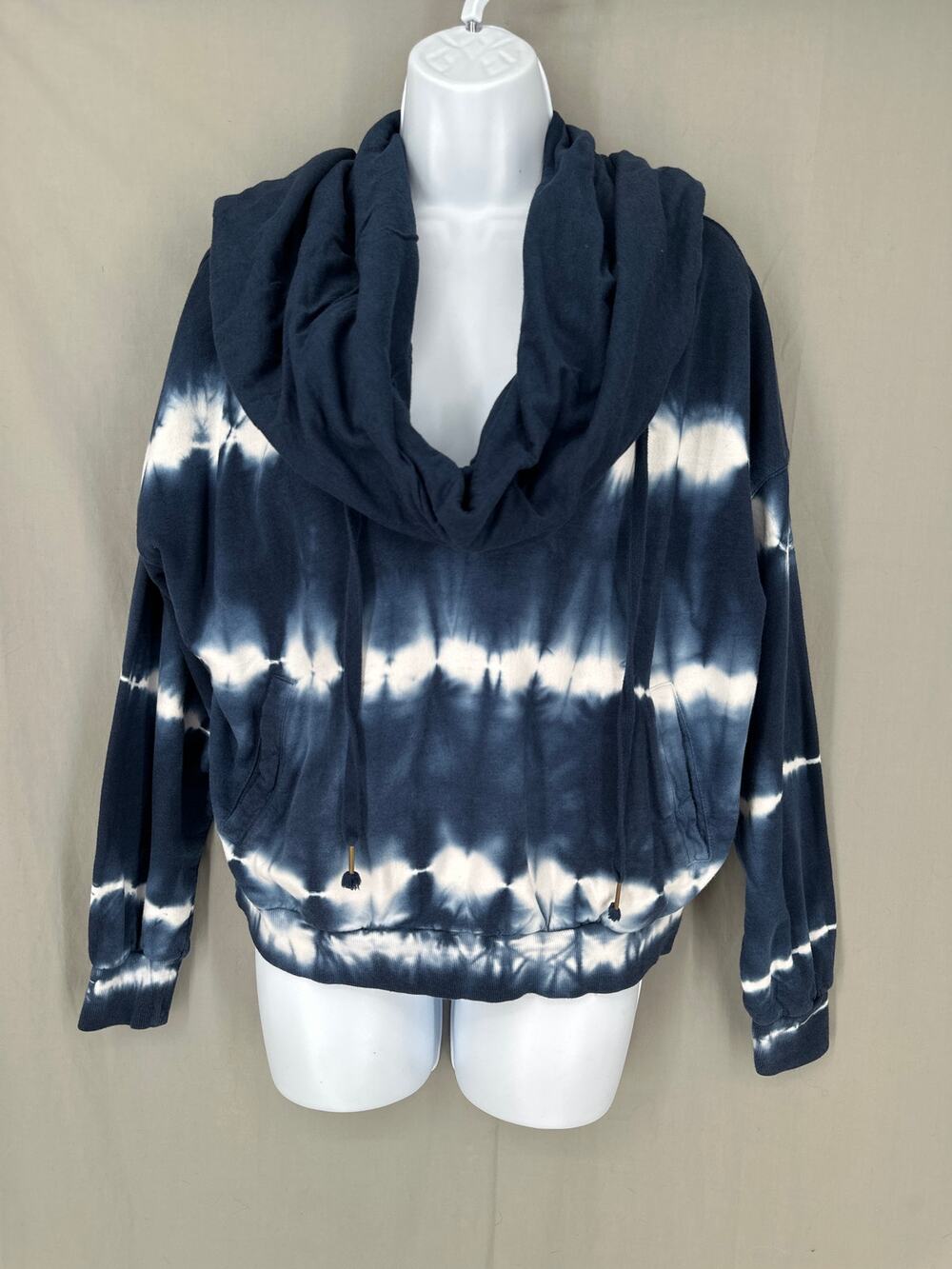 Young Fabulous Broke Hoodie Womens XS Blue Piper Tie Dye Cowl Neck Boxy Pockets